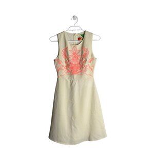 Modcloth x Fervour Women's Cream/Coral Applique Patterned A-Line Formal Dress
